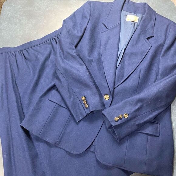 Vintage Pendleton Women’s 100% Wool Royal Blue Blazer and Skirt Set Size 14/12 - Picture 1 of 16